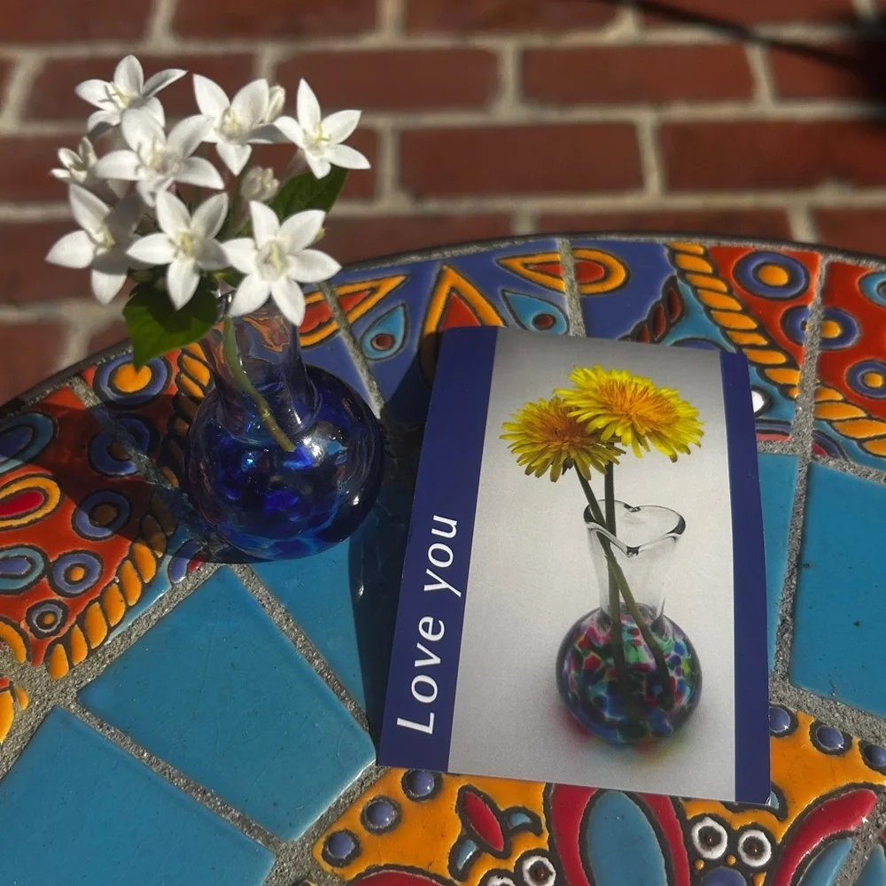 Blue Handblown Vase from Henriettata Glass with Heart shaped opening